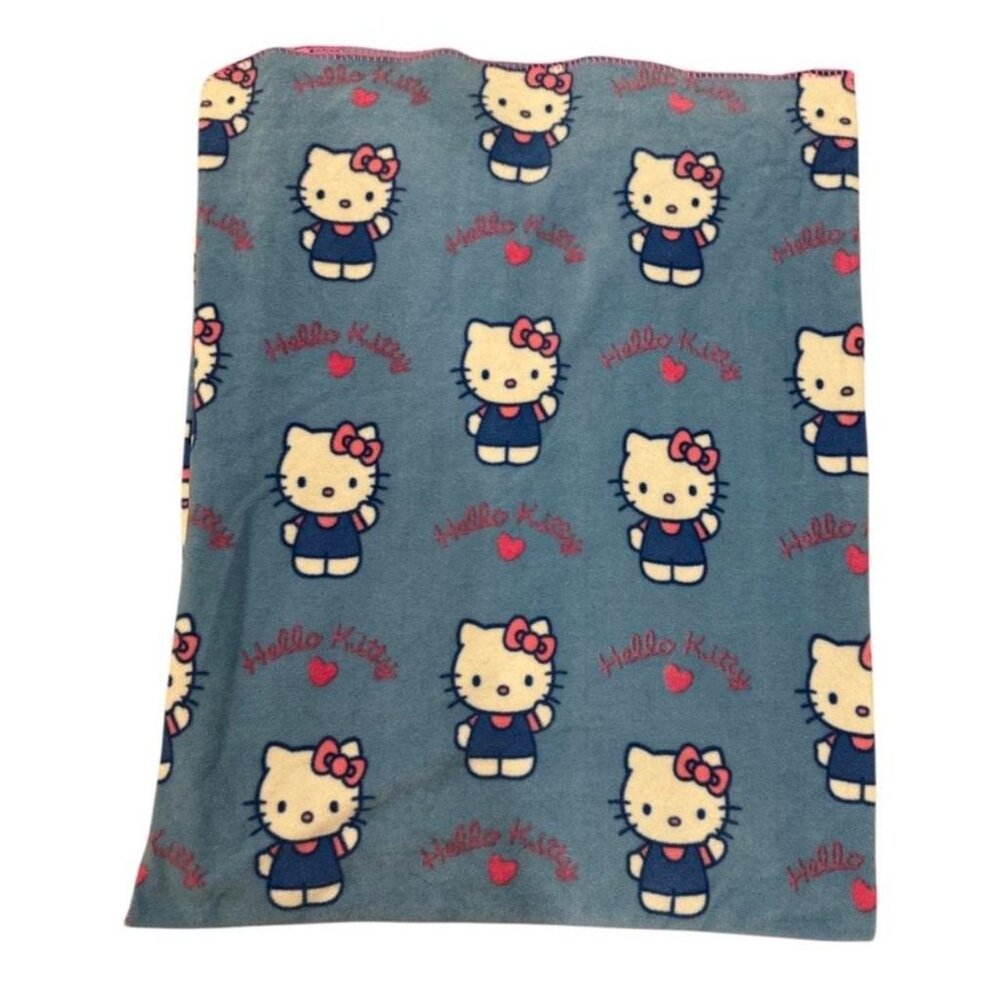 😻💖VTG 2002 Sanrio Hello Kitty Y2K Blue Fleece Throw Blanket